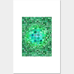 Optical Illusion Sphere - Green Posters and Art